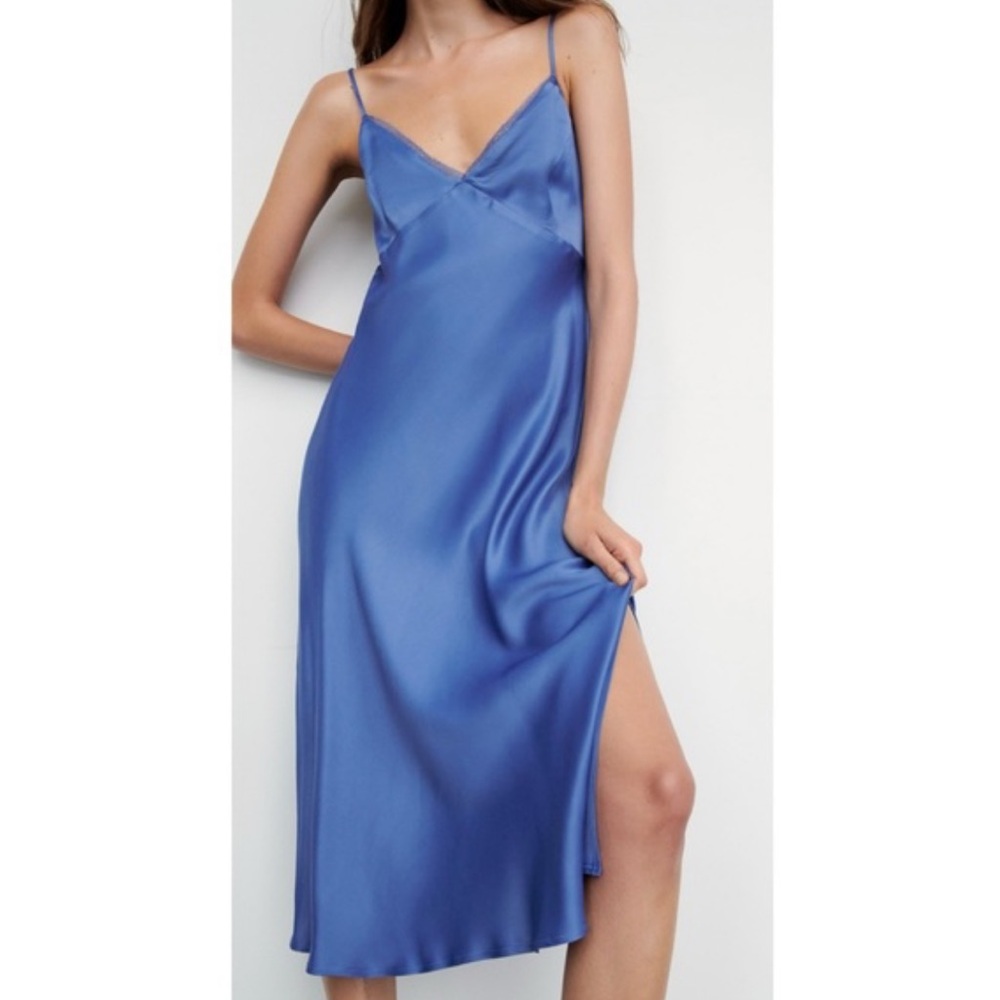 Zara Blue Satin Slip Dress